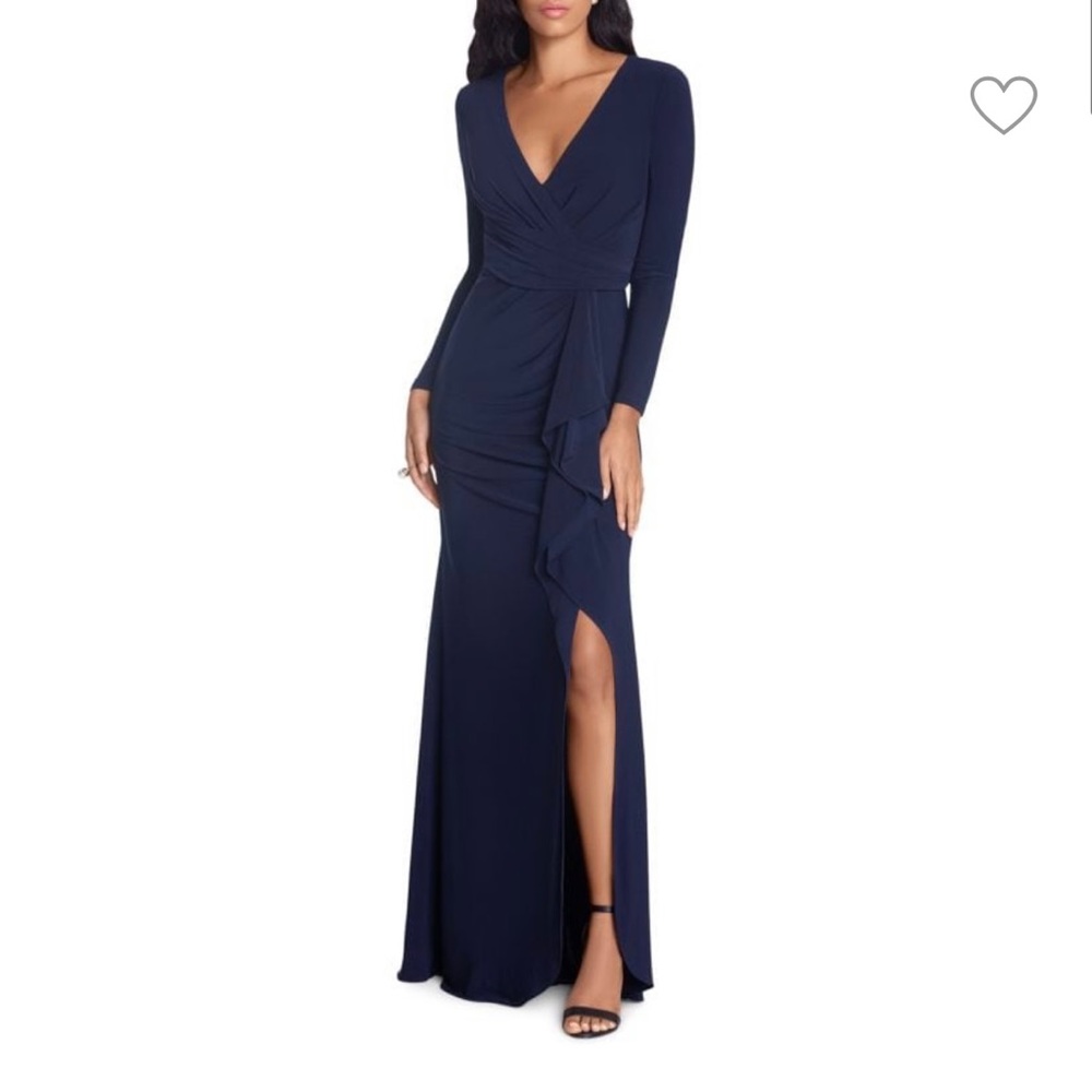 Navy blue long sleeve jersey gown